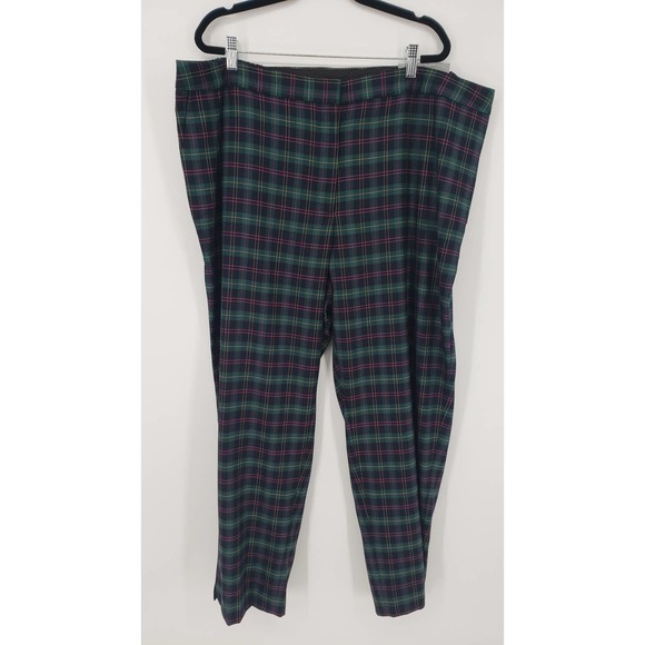 Talbots Plaid Hampshire Ankle Pants 22W Straight Leg Wool Blend High Rise Green - Picture 3 of 13